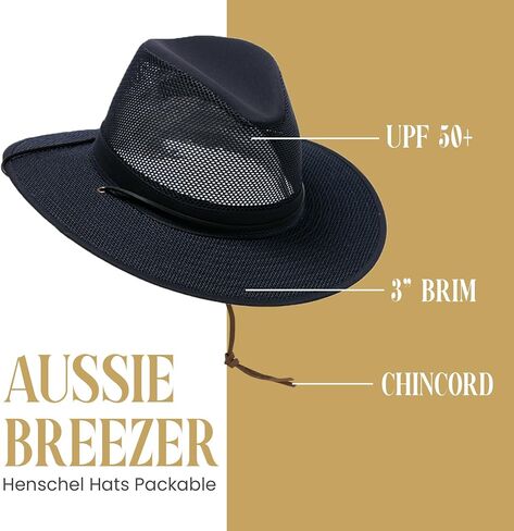 Henschel مقاس X-Large أسود Aussie Breezer قابل للسحق 5310 قطن مع شبكة بعامل حماية من الأشعة فوق البنفسجية 50 in Saudi Arabia