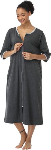 SUGAR JAN Women's Long Robes Zipper Front Lightweight Nightgowns Half Sleeves Soft Loungewear for Ladies S-XXXL in Kuwait