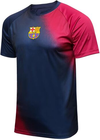 Icon Sports FC Barcelona Shirt - Officially Liecensed Jersey Style Short Sleeve Athletic Football Team Graphic Game Day Active Tee Top | Highlight, Navy, Medium in Saudi Arabia