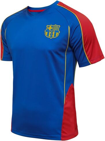 Icon Sports FC Barcelona Shirt - Officially Liecensed Jersey Style Short Sleeve Athletic Football Team Graphic Game Day Active Tee Top | Highlight, Navy, Medium in Saudi Arabia