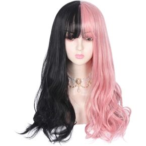 19.7" Long Cosplay Wig with Bangs Wavy Harajuku Cute Daily Halloween Party Women Girls Hair Halloween Birthday Gifts(Mixed pink) in Saudi Arabia