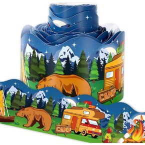 Whaline 32.8ft Woodland Creatures Bulletin Board Borders Woodland Animals Die-Cut Bulletin Board Stripes Cute Jungle Theme Rolled Bulletin Board Trim for School Classroom Office Chalkboard Decor