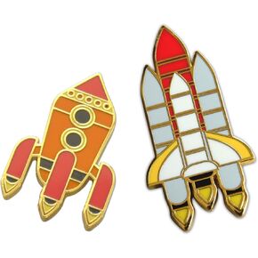 Novel Merk Rocket Ship & Outer Space Lover Lapel Pin, Hat Pin & Tie Tack Set with Clutch Back