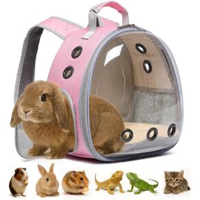 Bunny Carrier, Guinea Pig Carrier,Small Animal Carrier Backpack for Rabbit,Bearded Dragon, Lizard,Hamster,Kitten. Breathable Pet Travel Cage Bag Perfect for Vet Visits & Outdoor Adventures (Black)