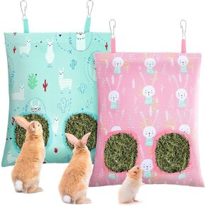 UPINS 2 Hay Bag for Rabbits 2-Hole Guinea Pig Hay Holder, Hay Feeder for Chinchillas Rabbits Hamsters Small Pets and Animals