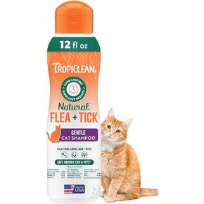 TropiClean Gentle Flea Shampoo for Cats, Flea and Tick Prevention for Cats, Powerful & Natural Defense, Made in USA, 12 oz.