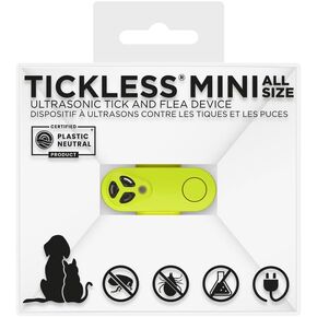Tickless Mini Ultrasonic Tick and Flea Device Neon Yellow | Fragrance-Free Rechargeable Protection for Cats and Dogs | Nightlight Function | On Collar and Harness | Safety in Nature and Cities