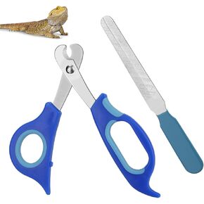 Bearded Dragon Nail Clippers and File, Stainless Steel Small Animal Toe Nail Trimmer Scissors Professional Grooming Pet Tool for Reptiles Turtle Chameleon Iguana (Blue)