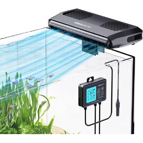 Aquarium Chiller Fan,Fish Tank Cooler with Temperature Control,Minimum Setting 59℉,Auto Start/Stop,Refrigeration Effect 5.4-9℉,3-Speed Modes,for Axolotl Seawater Freshwater Coral Grass Tank