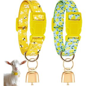 Talltalk 2 Pack Goat Collars with Bells Grazing, Copper Bell and Adjustable Nylon Collar Set Loud Bronze Bell for Summer Small Farm Animal Sheep Cow Sheep Dog Accessories(Lemon, Bee)