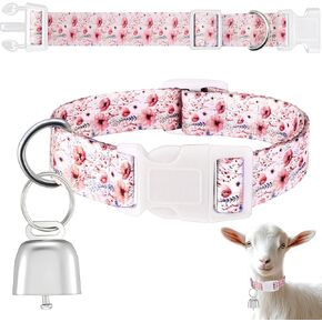 Goat Collars with Bells, Sheep Grazing Copper Bells and Adjustable Nylon Collar Set Loud Bronze Bell for Summer Small Farm Animal Sheep Cow Dog Accessories(Pink Rose)