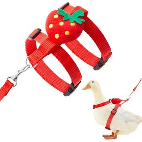 Cole Duck Harness Leash Set Duck Harness and Leash for Real Ducks Adjustable Walking Rope Pet Cute Strawberry Pattern Outdoor Traction Rope for Chicken Rabbit Small Animals(M)