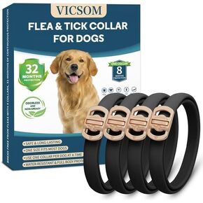 Flea and Tick Collar for Dogs 4 Pack, 32 Months Prevention, Waterproof, Adjustable for Small Medium Large Dogs Puppies (Black)