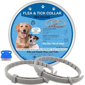 Flea Collar for Dogs, Flea and Tick Collar for Dogs, 12 Months Flea and Tick Prevention, Waterproof, Adjustable One Size Fits All, 2-Pack