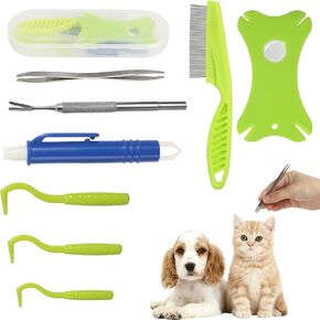 Tick Removal Tool 8 in 1 with Storage Box, Tick Tweezers, Flea Comb, Magnifying Glass, Dog Tick Remover Tool Tick Removal Kit Tick Removal Tool for Dogs Cats Pet Tick Comb (Tick Removal Tool 8 in 1)