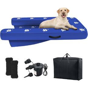 Inflatable Dock Platform with Electric Pump, Dog Boat Ramp Floating Non-Slip Oxford and PVC with Water Ramp for Dogs Pool, Dock, Lake with Traction Rope Dark Blue (4.7ft x 3ft x 6in)