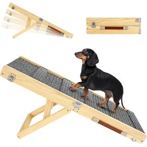 2025 Upgraded Dog Ramp for Couch, Foldable Small Dog Ramp for Bed, 4 Adjustable Height from 13'' to 21", Portable Stable Pet Steps with Non-Slip Pad, Pet Ramps Use for Low Bed Couch Stairs