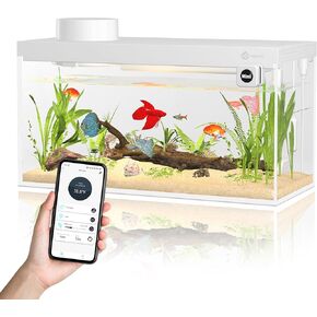 Smart Fish Tank Aquarium Kit with APP Control and Auto Feeder - 1.5 Gal Fish Tank Multi-Layer Filtration System Silent Pump & UHD Glass - 16 Million DIY Colors Includes Mini Magnetic Scrubber Scraper