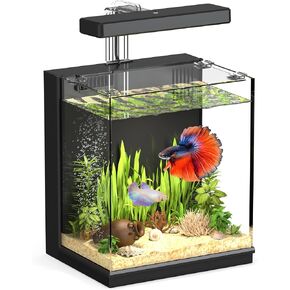 Beta Fish Tank, 2 Gallon Fish Aquariums with Filter & Light, Self Cleaning Fish Tanks for Kids & Starter, Black