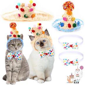 Ganeen 4 Pcs Independence Day Cat Costume 4th of July Pet Hat Headband American Flag Bow Tie Dog Cap USA Small Animal Top Hats National Day Bowtie Collar Costume for Rabbits Kittens Guinea Puppies
