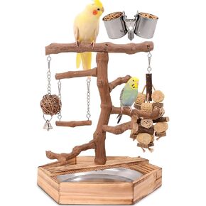 Natural Grape Wood Bird Parakeet Playground - Perch Stand for Parakeets, Cockatiels, and Small Birds Toys