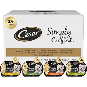 Cesar Simply Crafted Adult Wet Dog Food Meal Topper, Variety Pack, 1.3 oz Tubs (24 Count, Pack of 1)