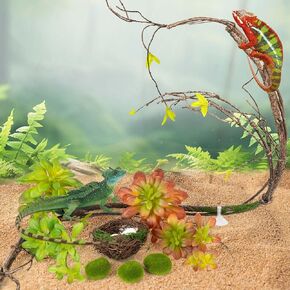 3.9ft Reptile Withered Vines with Suction Cups, Artificial Plants and Moss, Faux Bird Nest with Eggs, Jungle Climber Vine Pet Habitat Decor for Climbing, Chameleon, Lizards, Gecko, Snake