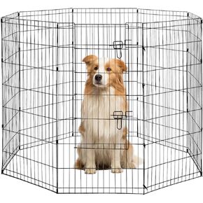 BestPet Dog Pen Playpen Puppy Pet Playpen 8 Panel Indoor Outdoor Metal Portable Folding Animal Exercise Dog Fence,24",Black