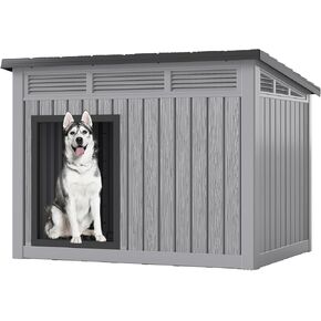 Large Dog House for Indoor & Outdoor - Weatherproof & Removable Roof, Fits Small to Large Dogs (42.8" L x 33" W x 31.5" H) - Grey
