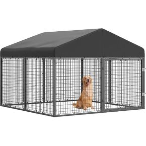 Large Outdoor Dog Enclosure,Heavy Duty Dog Cage with Roof,Galvanized Steel Dog Kennel Fence with Double Safety Locks(6.56'x 6.56')