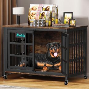EasyCom 48"/42"/33" Dog Crate Furniture with Name Tag, Heavy Duty Dog Kennel Indoor for Large Dogs, Escape-Proof and Chew-Proof Dog Cage for high Anxiety Dog, Decorate House as TV Stand, End Table
