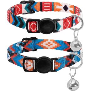 CollarDirect Cat Collar Breakaway with Removable Bell Set of 2 PCS Tribal Pattern Aztec Pet Safety Adjustable Kitten Collar