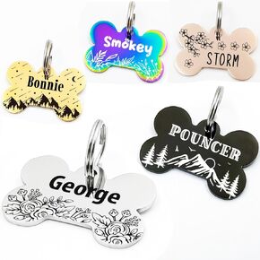 Personalized Pet ID Tags, Customizable Hexagon, Bone and Round Shapes, Multiple Designs with Mountain, Floral, and Night Sky Patterns, Stainless Steel Dog and Cat Tags (Circle)