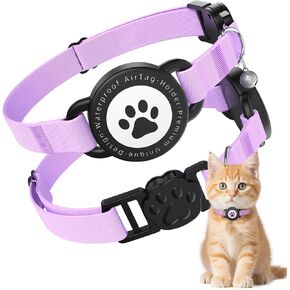 Airtag Cat Collar, Stretchy Kitten Collar with Apple Air Tag Holder, Lightweight and Comfortable, Ultra Elastic GPS Cat Collars for Cats Kittens and Puppies, 8-12.5 Inch, Blue