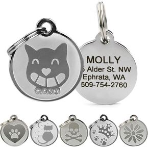 GoTags Designer Pet ID Tags in Stainless Steel for Dogs and Cats, Custom Engraved with 4 Lines of Personalized ID, Cute, Unique Pet Tags in Several Fun Designs