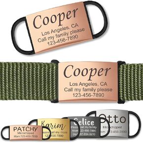 Anavia Slide On Silent Pet ID Tags, S/M/L/XL Personalized Stainless Steel Cat Dog Tag with Elastic Fabric Band, Engraved Nameplate Quiet Chew-Proof Pet Collar Tag (Silver, X-Large)