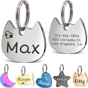 Anavia Small Size Dog Cat ID Tags, Small/XS Personalized Color Plated Stainless Steel Puppy Kitten Name Tags, Customized Engraved Nameplate Pet Collar Tag (Rainbow, Moon)