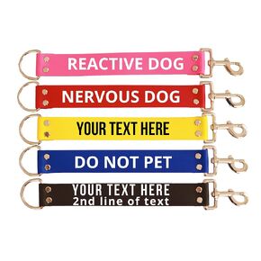 Custom Leash Extension Wrap Double-Sided Warning Sign Durable Vegan Leather Heavy Duty Waterproof Medical Condition ID Notice Sleeve Reactive Dog