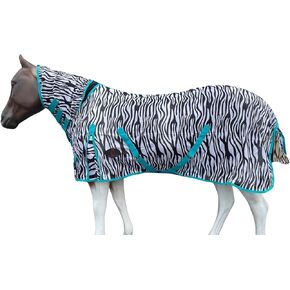 Horse Fly Sheet with Neck | Horse Combo Flysheet with Neck | Horse Summer Sheet with Hood (Zebra-Turq, 78)