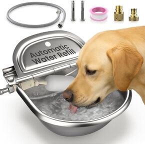 Animal Water Dispenser - 304 Stainless Steel Automatic Water Dispenser for Dogs & Animals, 10.6"x9.8"x4.7", Auto-Refill, Leakproof Drain Plug, Extra Float, 100cm Hose