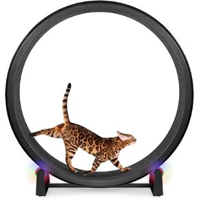 One Fast Cat - Cat Exercise Wheel - Gen. 7 - Safe 48" Diameter - Made in The USA - Black Wheel with Gray Felt Traction Pads and Solid Black Inline Wheels