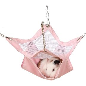 SEIS Waterproof 2 Layers Sugar Glider Mesh Hammock Summer Hamster Sleeping Nest Small Animal Hanging Bed for Guinea Pig House Bedding Squirrel Rat (Pink, 7.9"x7.9")