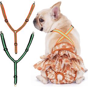 Detachable Suspenders for Dog Diapers, Skirt and Dresses, Pet Diaper Keeper for Small Medium Large Dog (S, Orange and Green)