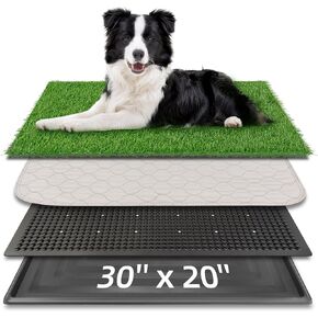 Dog Grass Pad With Tray, 25" x 20" Potty for Puppy Training, Reusable Artificial Pee Pad, Indoor/Outdoor Pet Toilet Loo, 3-Layer System