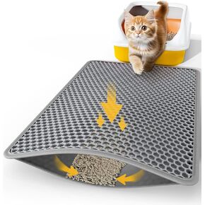27" x 19" Cat Litter Mat - Large Litter Box Mat with Double Layers, Urine-Proof and Non-Slip Litter Trapping Mat, Easy to Clean Kitty Litter Mats for Floor, Scatter Control, Grey