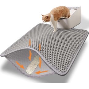 Cat Litter Mat-23"X17" Litter Box Mat for Kitty, EVA Honeycomb Double Layer Design, Urine & Waterproof Scatter Control, Less Waste, Easier To Clean,Non Slip, Gray
