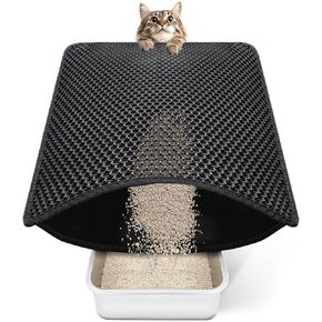 Cat Litter Mat Compact Size 23.6"x14.6" for Small Spaces, Upgrade Waterproof Leakproof Back Layer, Honeycomb Trapping Mat, Washable, Easy to Clean, Scatter Control Kitty Litter Matt, Black