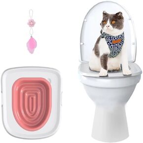 Cat Toilet Training Kit,Cat Toilet Training Systems,Reusable Plastic Trainer for Pet Cleaning with 1 Replaceable Feather Toy,Litter Boxes(White Tray,1 Gray Inner Support)