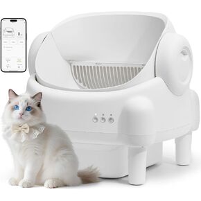 Self Cleaning Litter Box,Open Top Design Automatic Cat Litter Box Self Cleaning for Multiple Cats with App Control Safety Protection,White