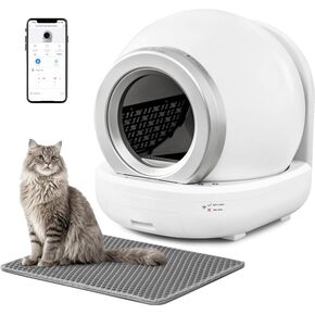 Greesum Self Cleaning Automatic Cat Litter Box, Litter Robot for Multiple Cats, Safe/APP Control/Low Noise Litter Box with Mat and 2 Roll Garbage Bags